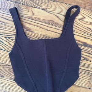 Aritzia Ribbed Tank Bodysuit in Dark Brown